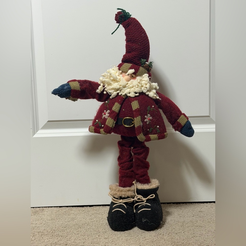 Vintage Plush Christmas Long Legs Knit Santa Doll